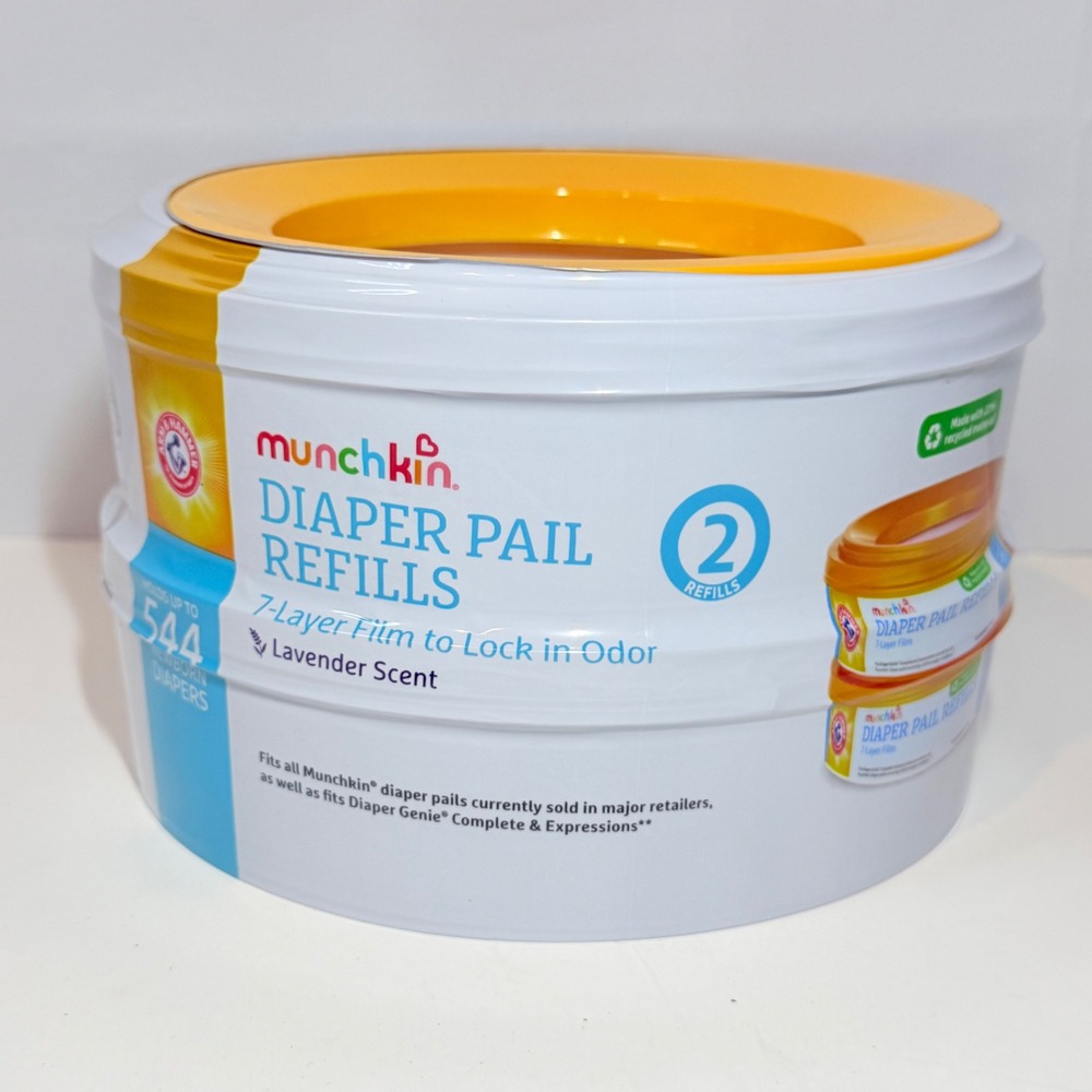 Munchkin Diaper Pail Refills 2 Pack Lavender Scent 7-Layer Film 544 Diaper Count